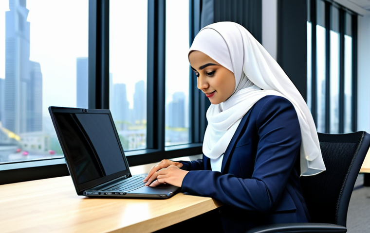 기독교와 갈등 해결 - **
"A successful Arab businesswoman in a professional, modest hijab and business attire, working on...