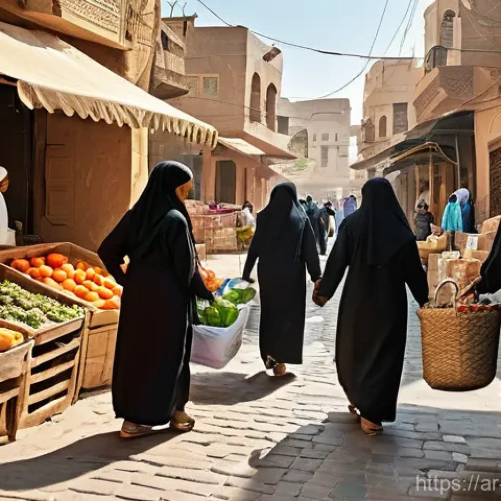 기독교와 사회 정의 - **Prompt:** A vibrant, sunlit outdoor scene in a bustling Arab neighborhood, depicting a diverse gro...