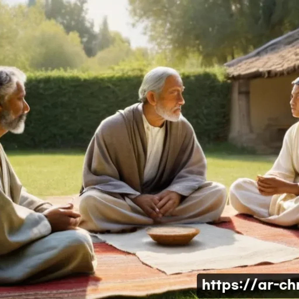 기독교와 전쟁 - **Prompt:** A serene and intimate gathering of early Christian followers in a simple, sun-drenched c...