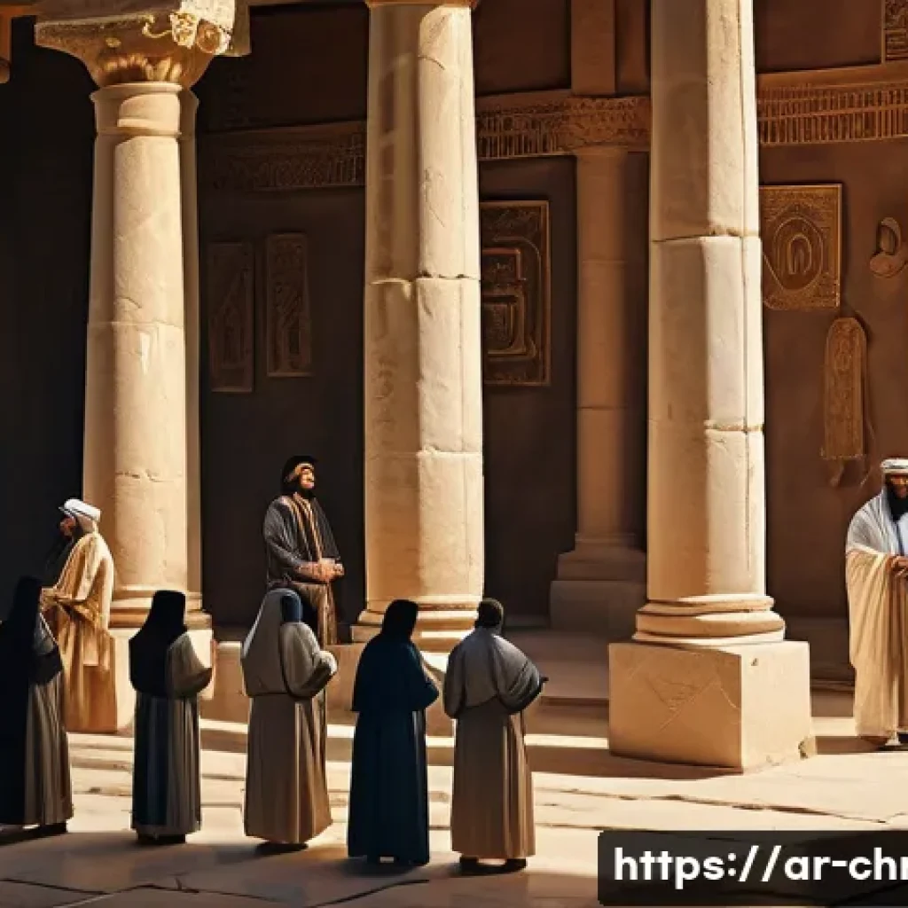 기독교 국가별 전파 과정 - A vibrant historical scene depicting early Christianity in the Middle East, showing diverse people i...