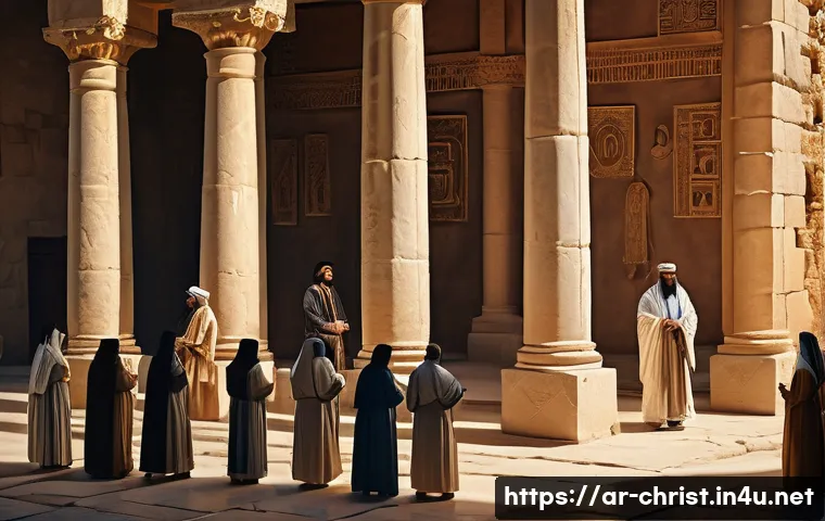 기독교 국가별 전파 과정 - A vibrant historical scene depicting early Christianity in the Middle East, showing diverse people i...