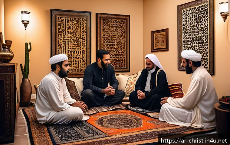 기독교와 가정교회 - A warm, intimate small home gathering of diverse Arabic-speaking adults engaged in open spiritual di...