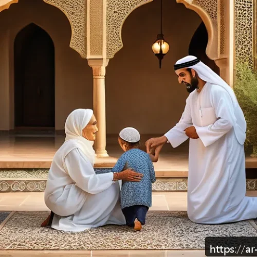 기독교와 철학적 탐구 - A serene Middle Eastern courtyard at sunset, featuring diverse people of various ages and background...