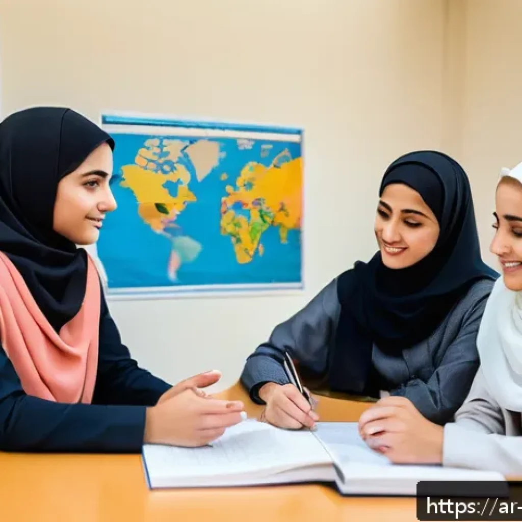 기독교와 과학의 관계 - A serene Middle Eastern university classroom scene where a diverse group of adult students, both men...